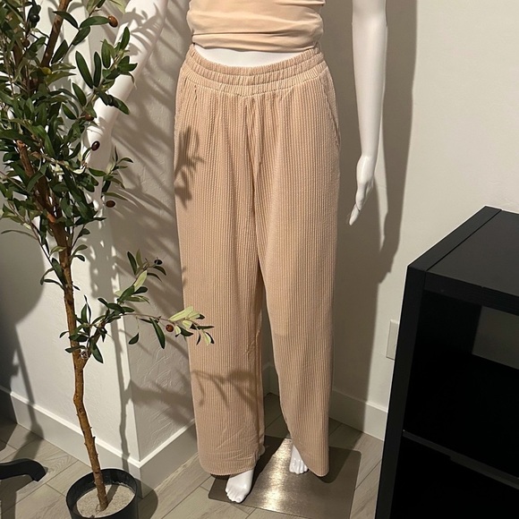 Pants - Women's Beige Ribbed Pants